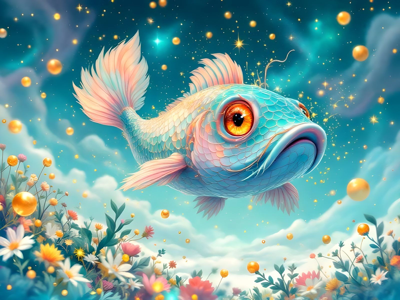 Capybara Fish Hybrid in Vivid Watercolor Style