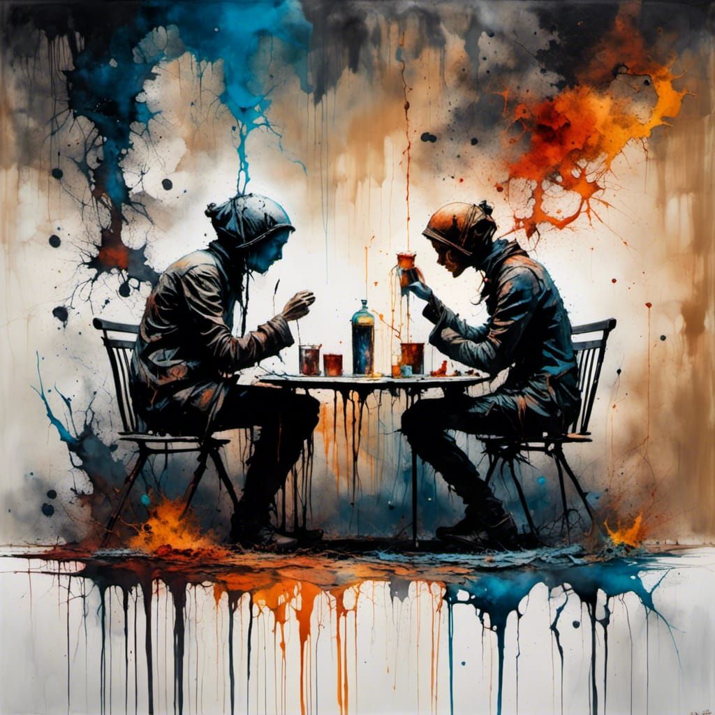 Martian Restaurant: Earth Reflection in Graffiti Art Style