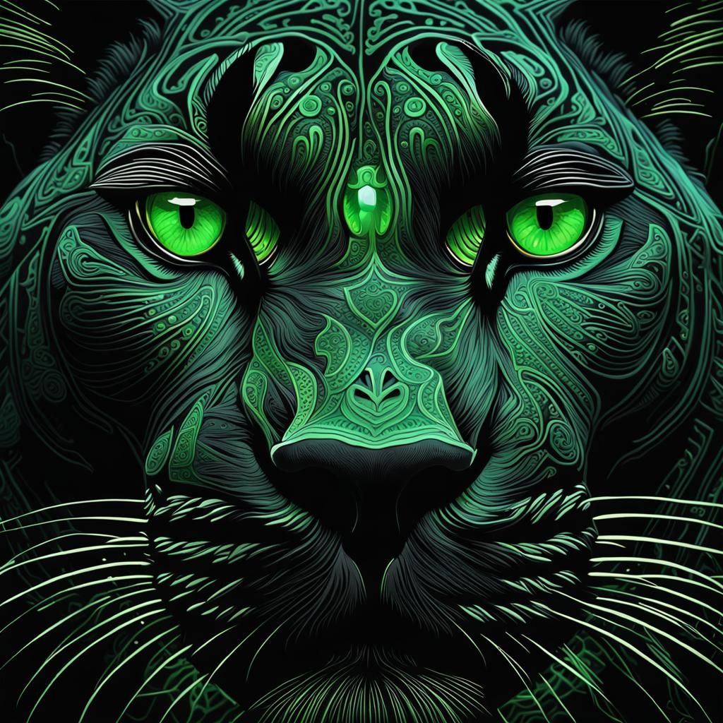 Black Panther with Emerald Eyes: Detailed Digital Art