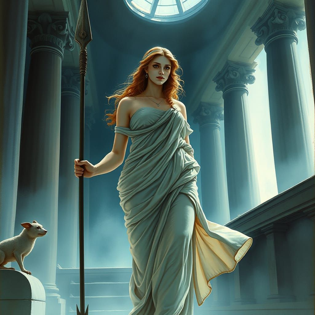 Aphrodite as Bank Robber in Watercolor Temple