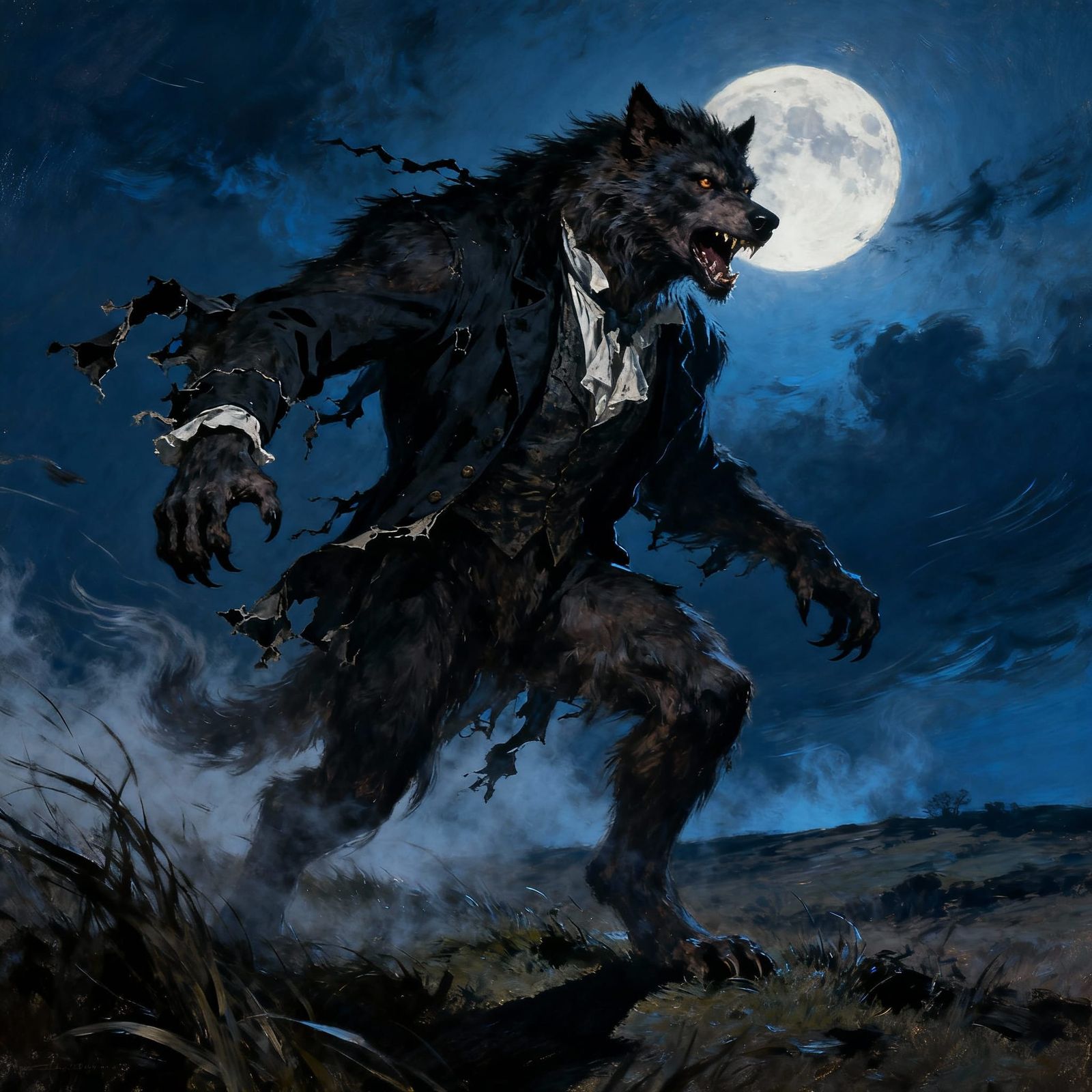 Fierce Werewolf Transformation on Gothic Moor