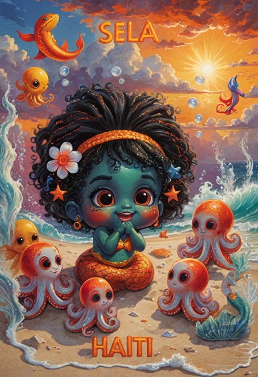 Haitian Mermaid Sela on Labadie Beach with Octopus Friends