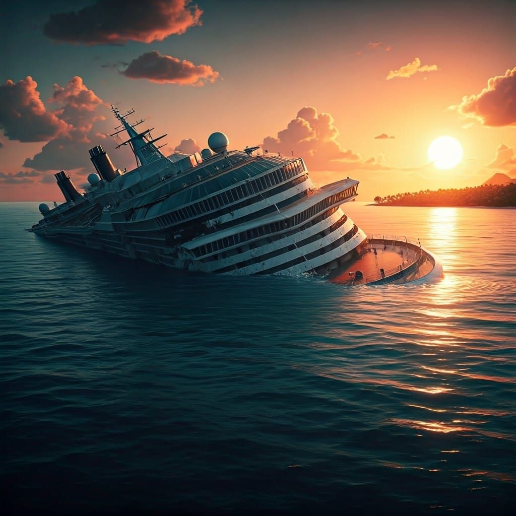 Majestic Caribbean Sunset as Cruise Ship Sinks in Splendid D...