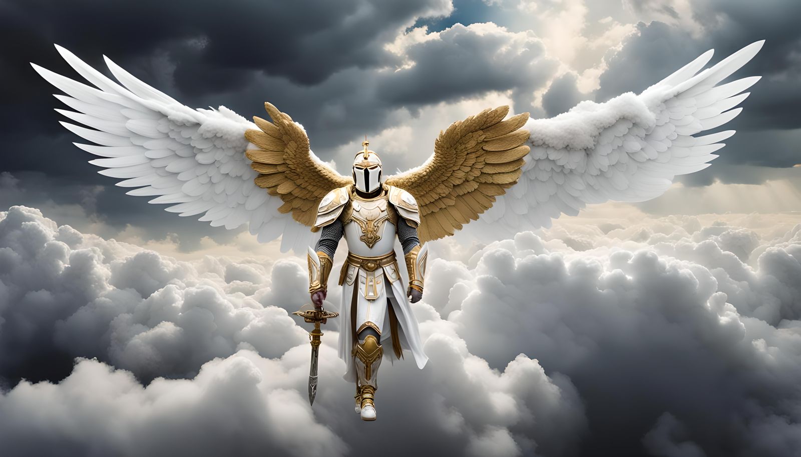 Celestial Being in White and Gold Armor