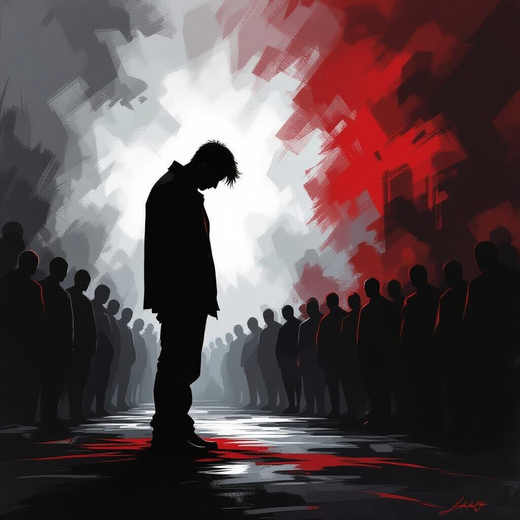 Lone Figure's Pain and Anger Amidst Crowd