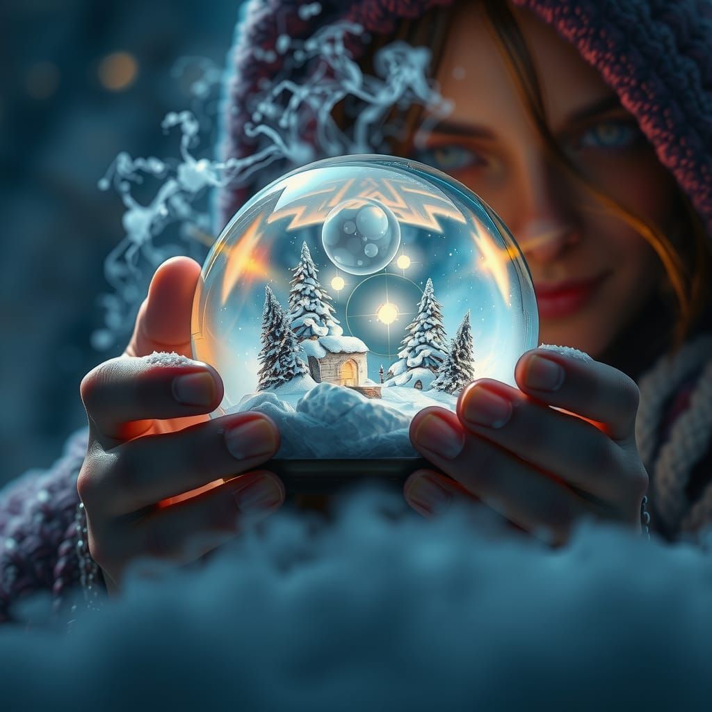 Fortune Teller Scrying with Snowglobe in Fantasy Art