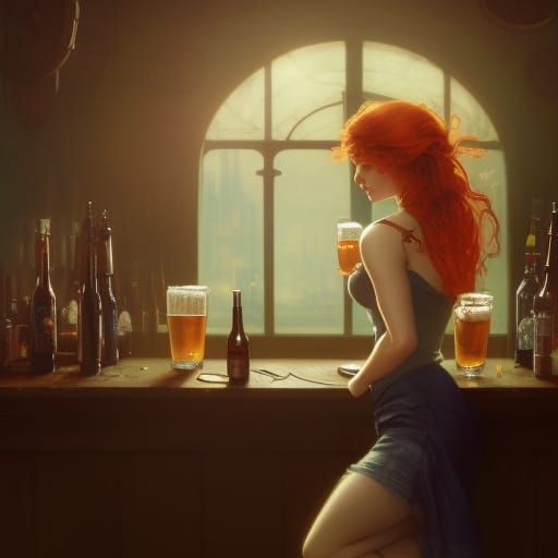 Redhead Enjoying Beer in Irish Pub, Concept Art