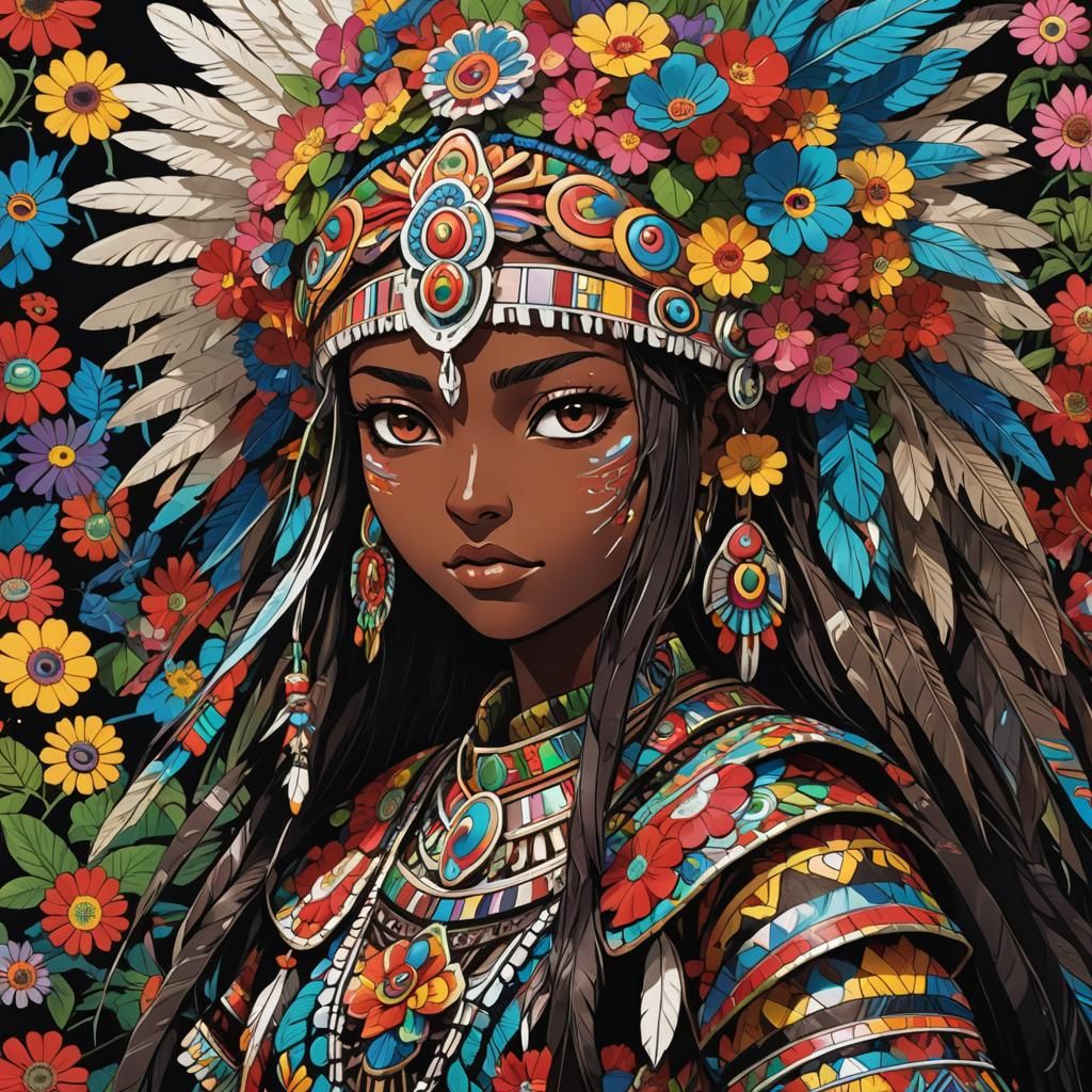 Aztec Girl in Anime Manga Splash Art Style