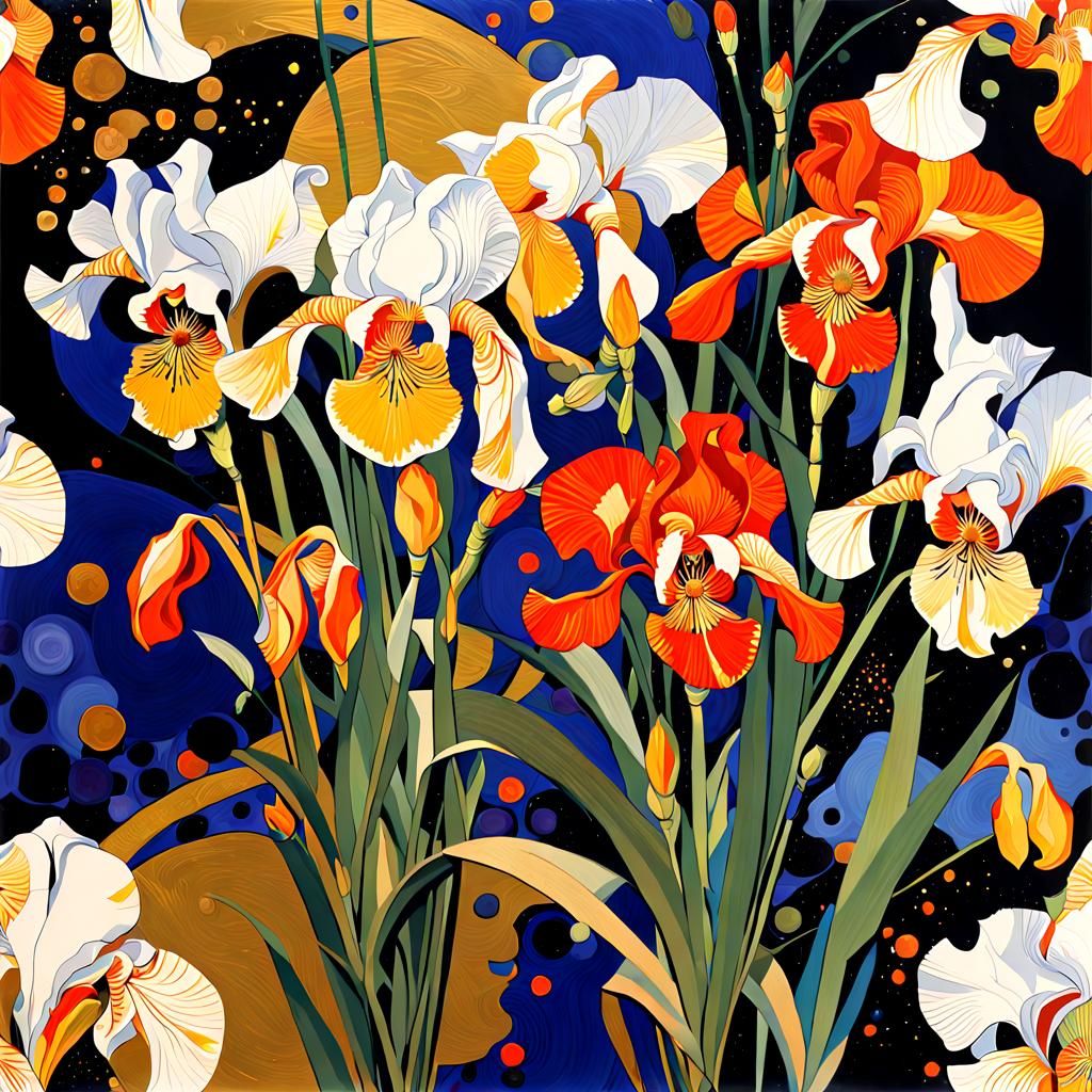 Iris Flowers in Modern Expressionist Vector Art