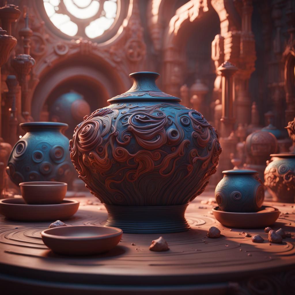 Futuristic Clay Pottery: Fantasy Concept Art