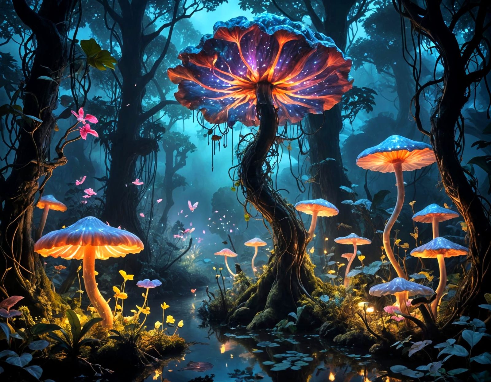 Surreal Jungle Radiates Opalescent Light in a Holographic Tw...
