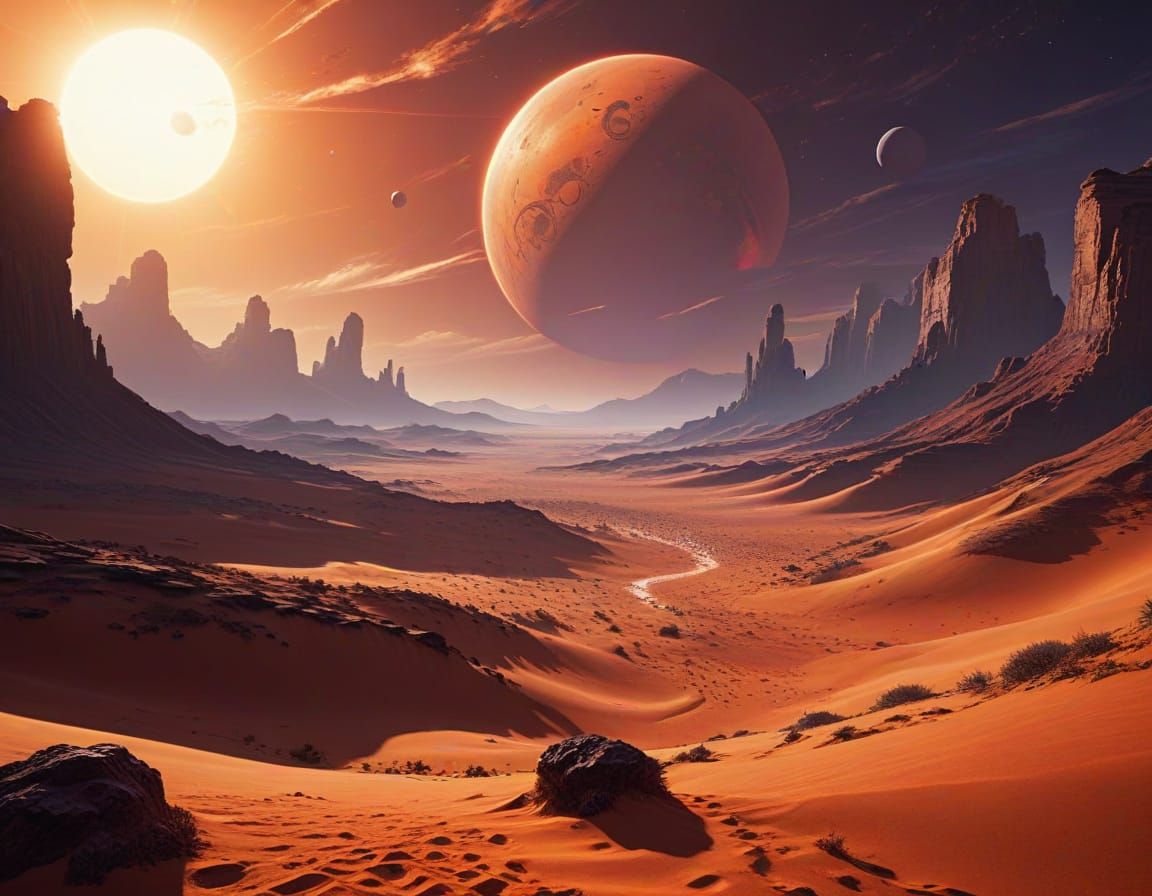 Aldhani Desert Planet Concept Art Under Twin Suns