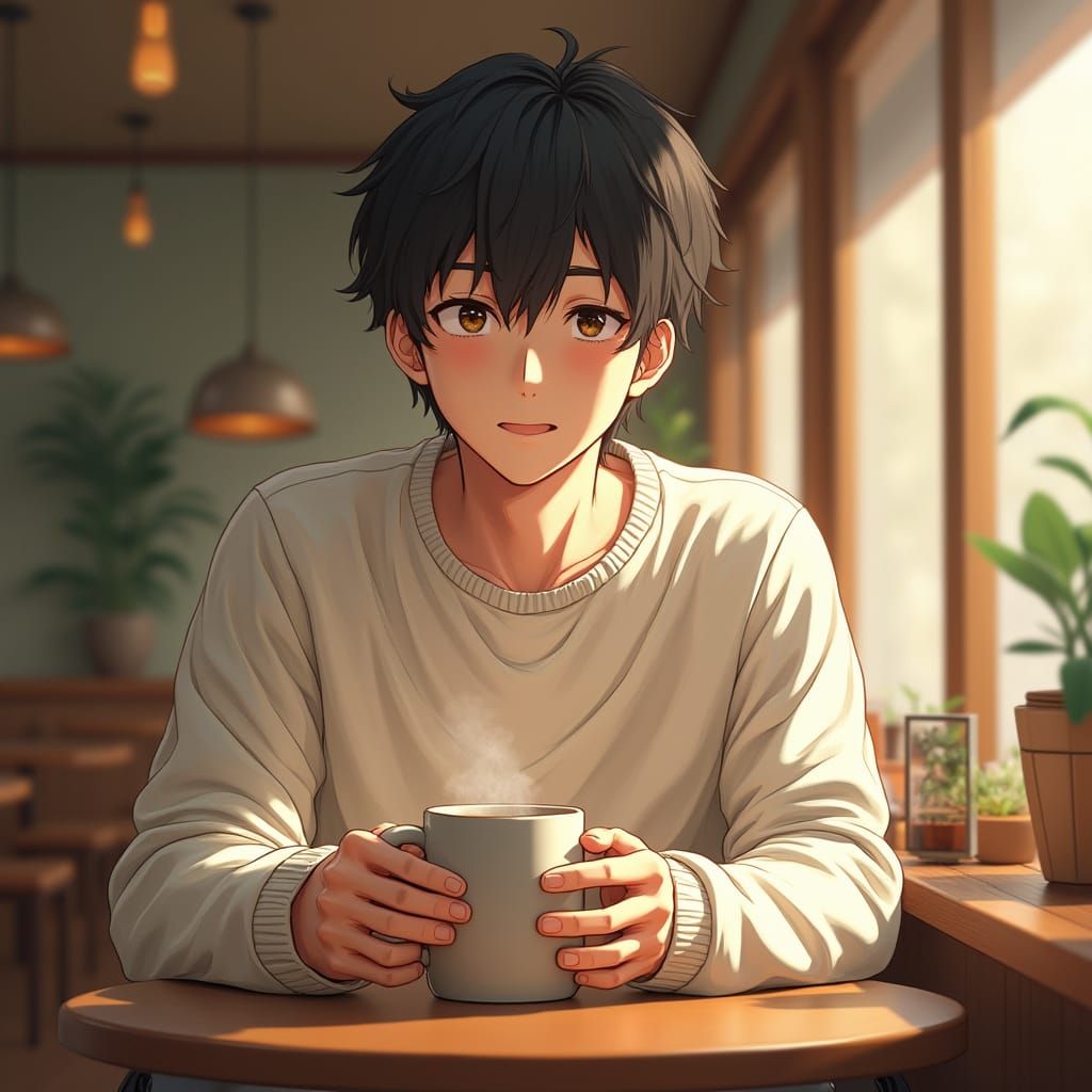 Hyperrealistic Portrait of a Man in a Coffee Shop