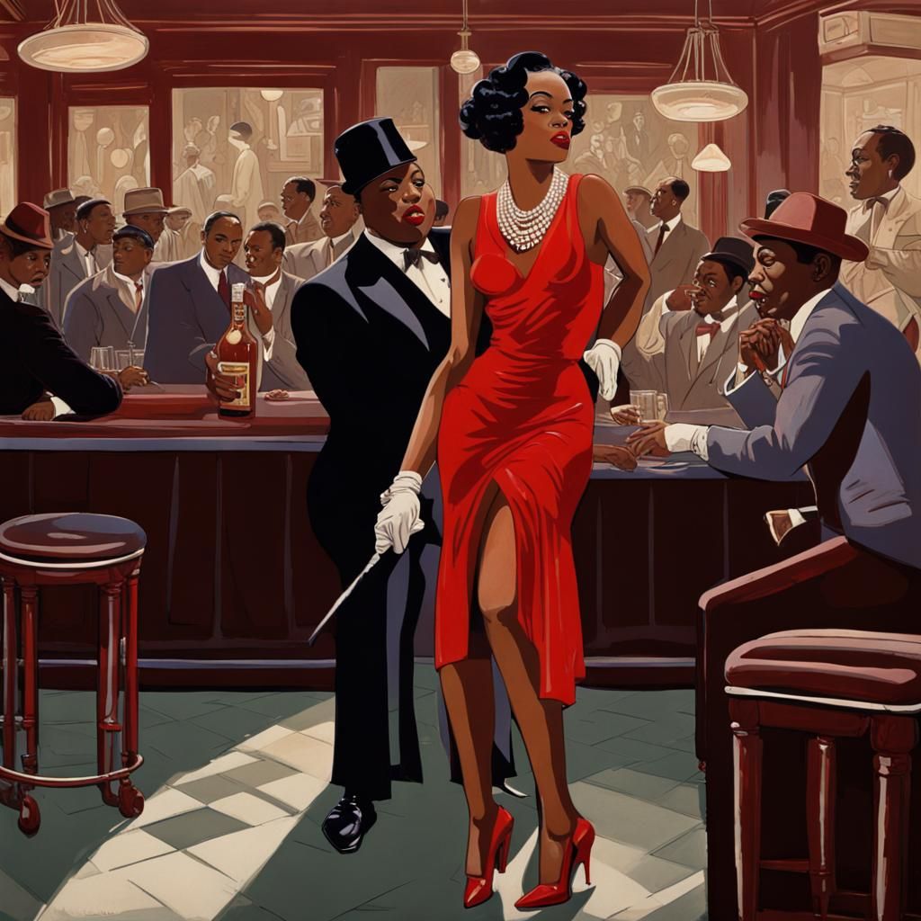 Jazz Singer in Harlem Bar, Hyperrealistic Style