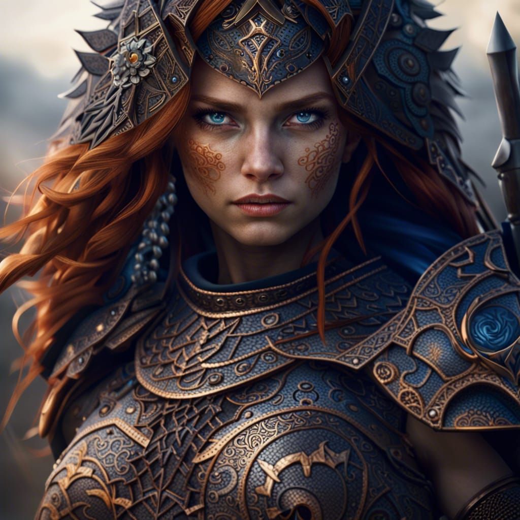 Ginger Warrior Woman in Dark Fantasy Style
