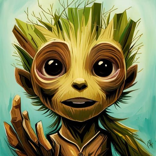 Adorable Groot with Big Eyes: Fantasy Art