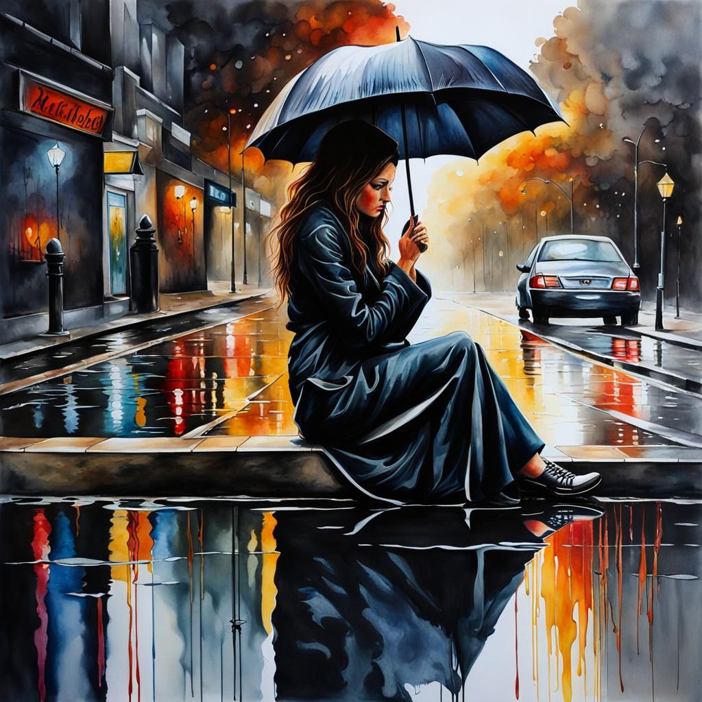 Artistic painting of a sad woman
