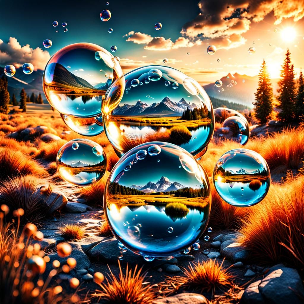 Five Landscape Bubbles: Hyperrealistic Digital Art