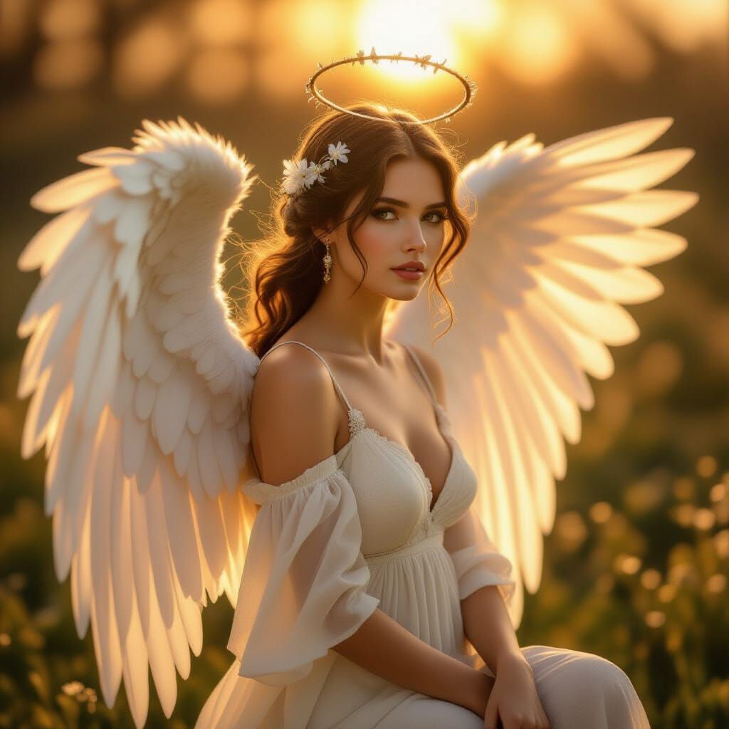 Ethereal Angel in Divine Golden Hour Light