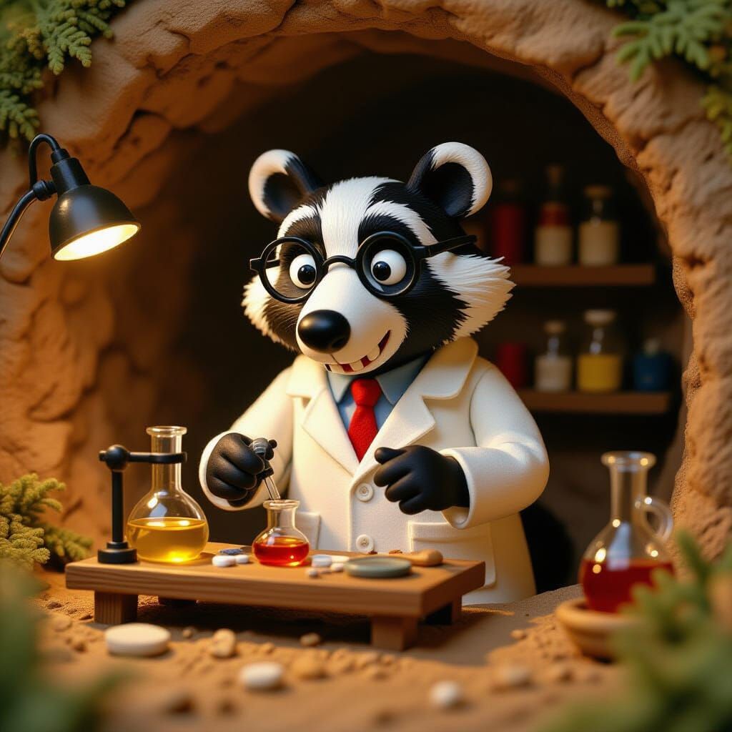 Badger Chemist in Claymation Style
