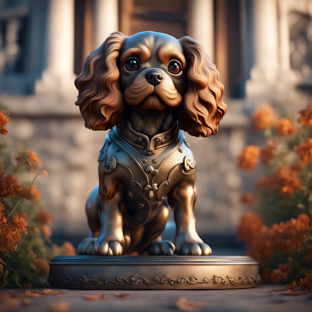 Metal Cavalier King Charles Statue: Detailed Matte Painting