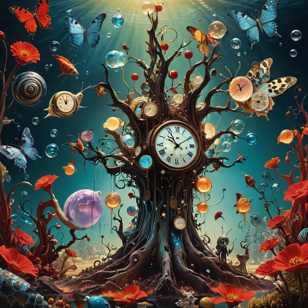 Surreal Cosmic Scene with Melting Clocks