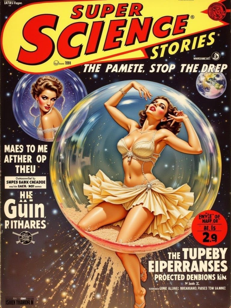 Woman in Bubble Floating in Space, Airbrush Art