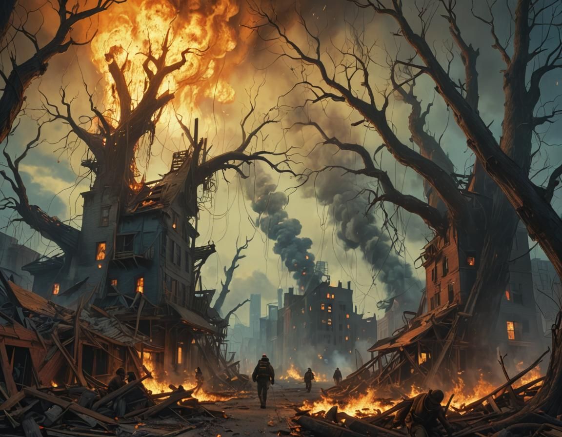 Great Chicago Fire: Dystopian Cityscape Ablaze