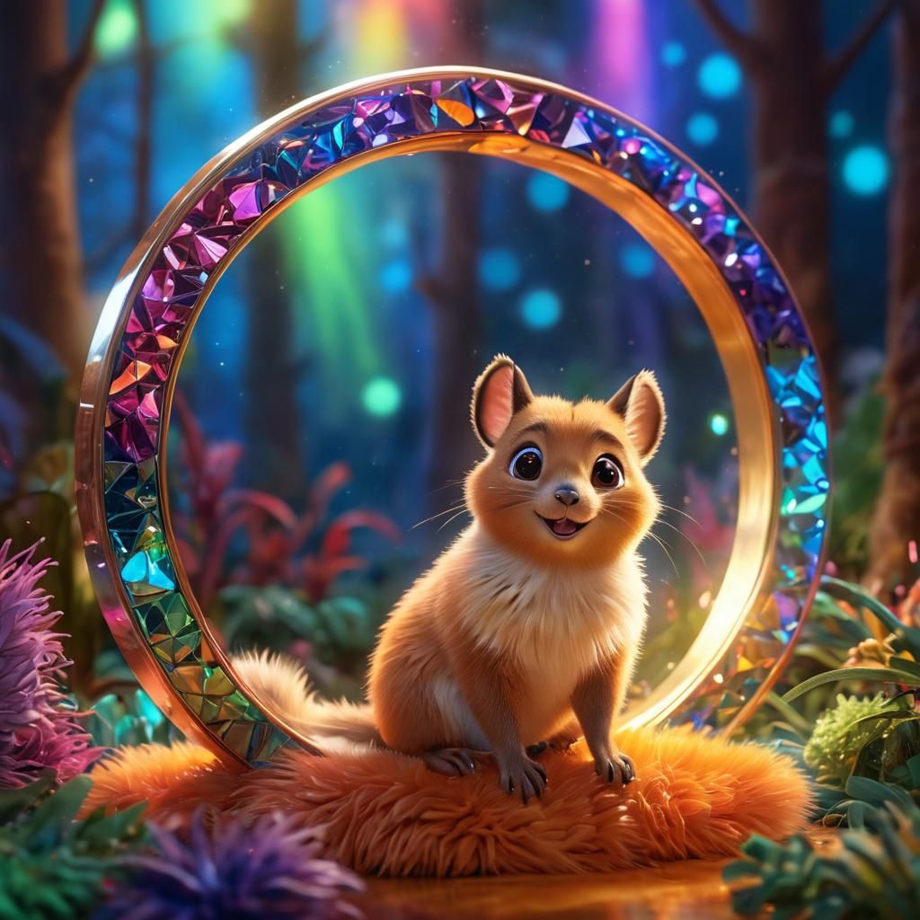 Smiling Quokka in Iridescent Ring: Pixar Concept Art