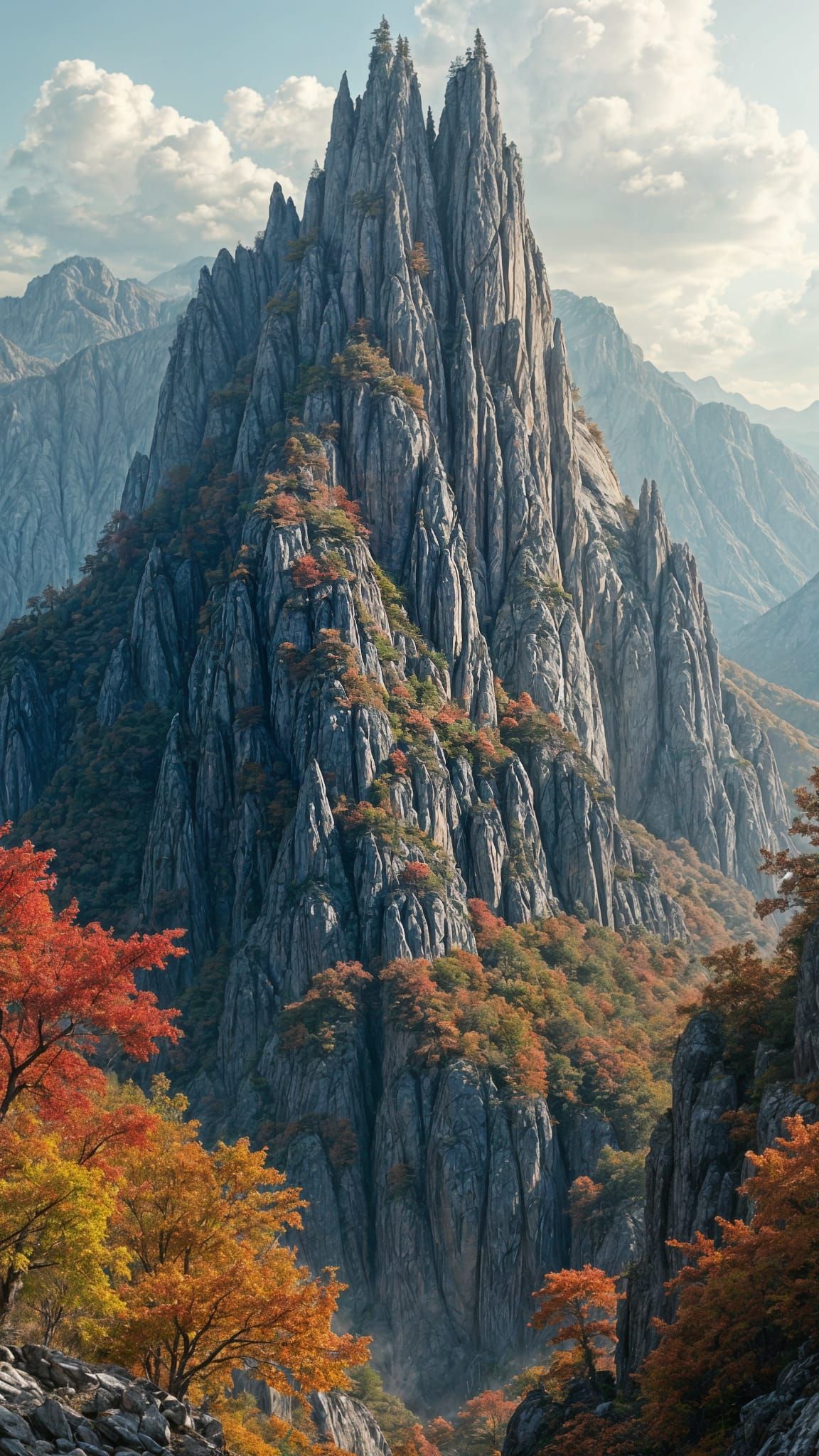 Gothic Architecture Carved into Mountainside in Autumn