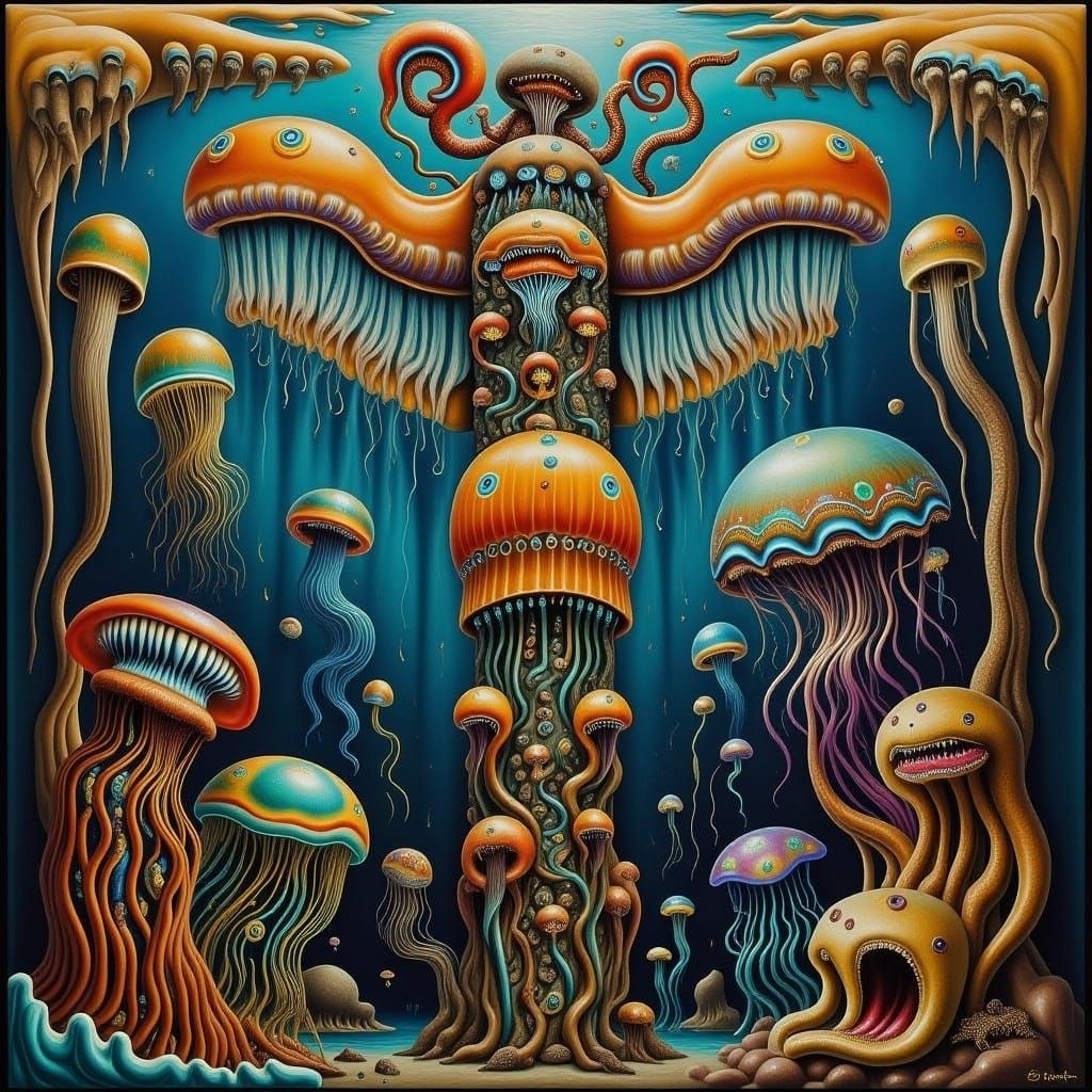 Ocean Creature Totem Poles in Indigenous Style