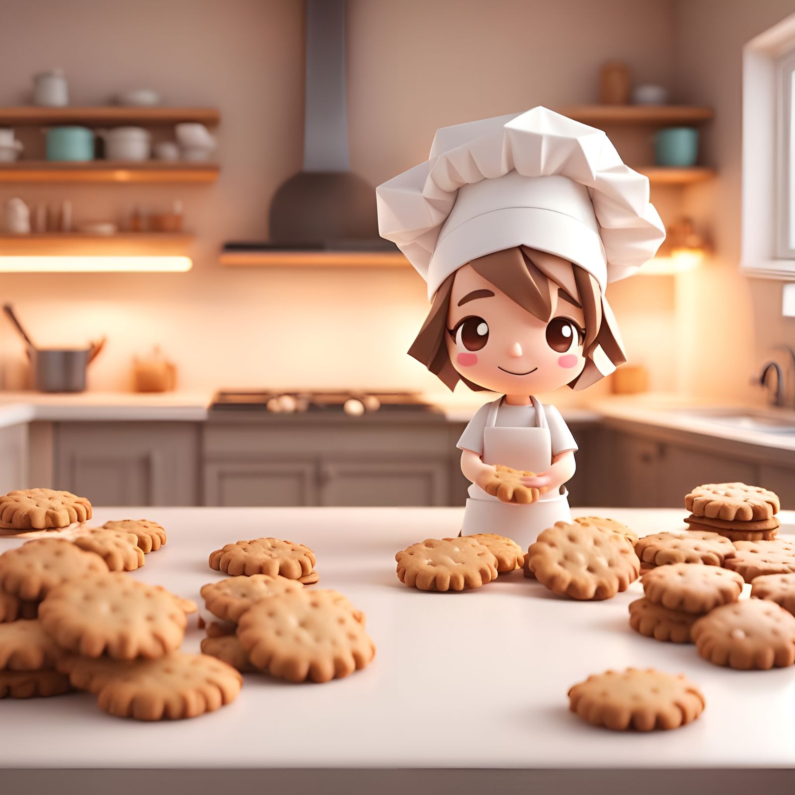 Chibi Baker Surrounded by Cookies in Origami Style