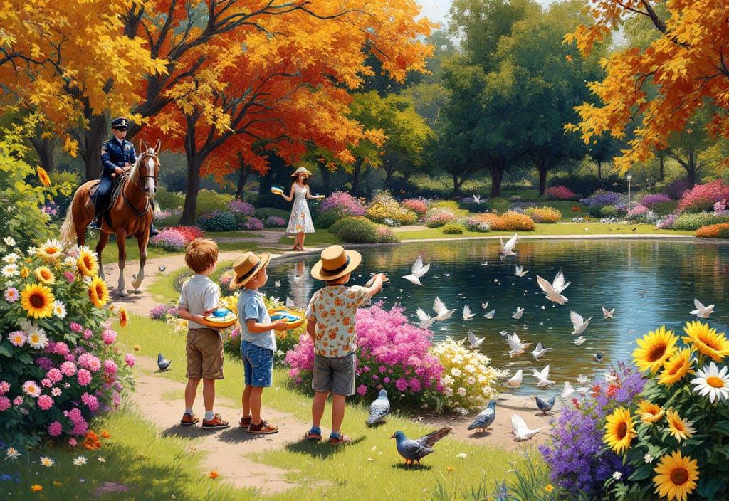 Nostalgic Park Scene in Impressionist Style