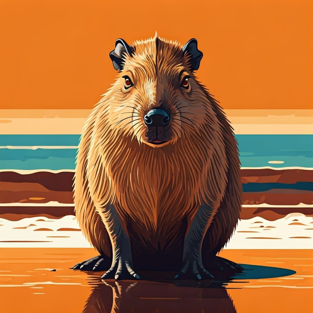 Capybara on Beach in Pop Art Style