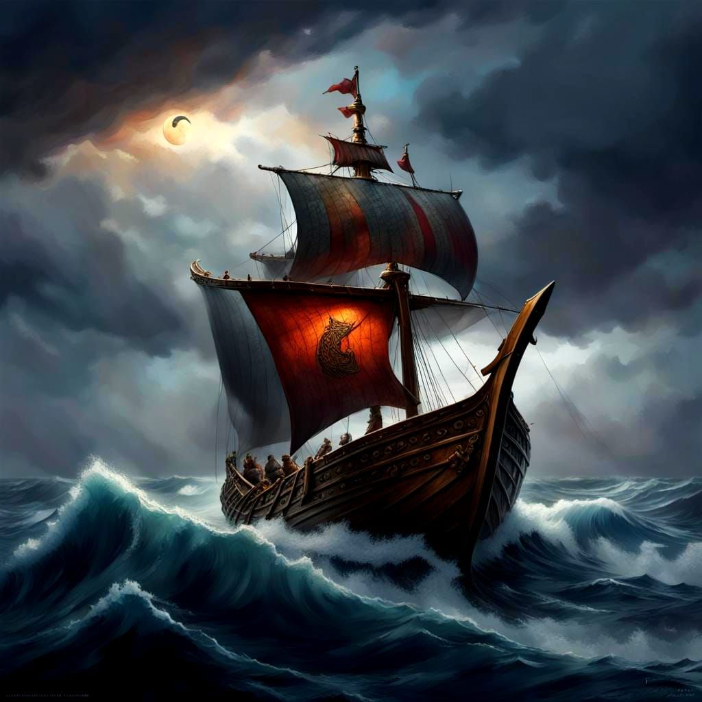 Eric the Red's Voyage: A Hyperrealistic Seascape