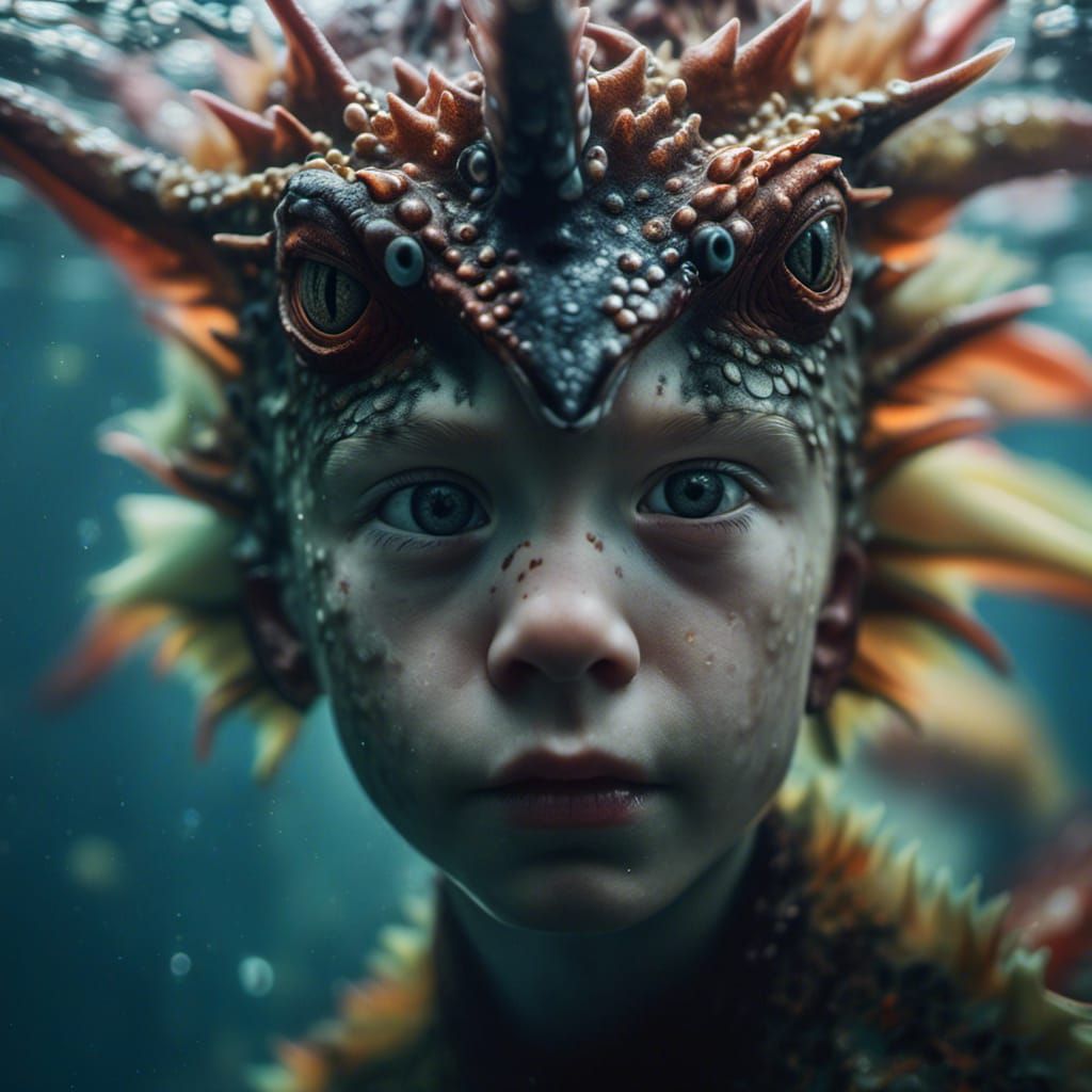 Hyperrealistic Dragon Portrait Underwater
