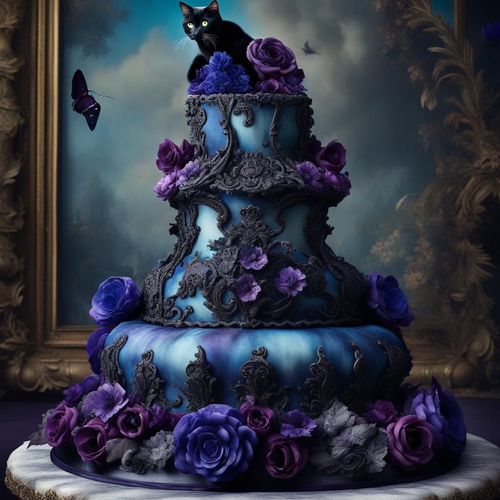 Topsy Turvy Wedding Cake with Velvet Cats