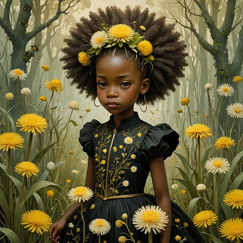 Miniature Girl's Journey Through Surreal Giant Garden