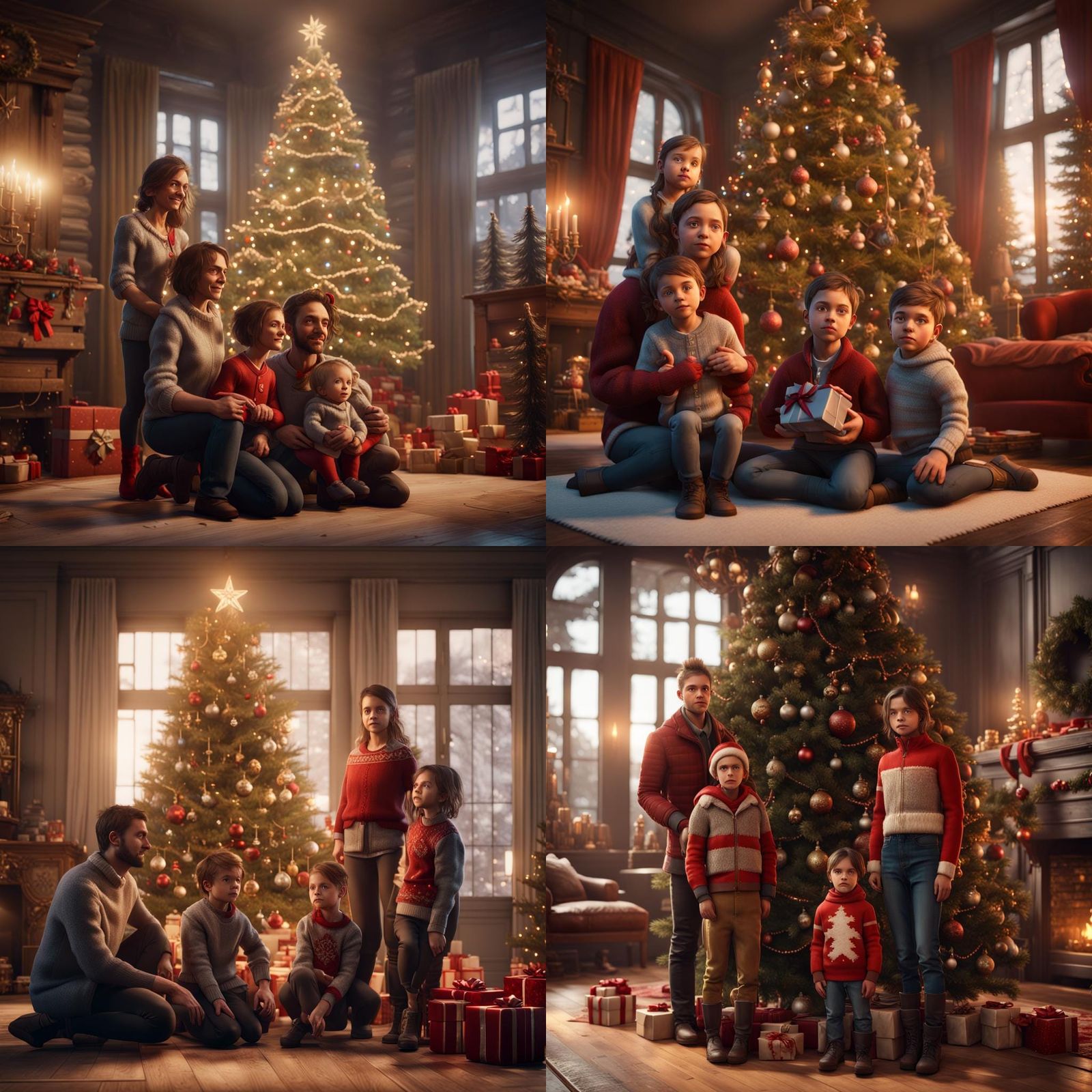 Family Posing By Christmas Tree in 3D Style