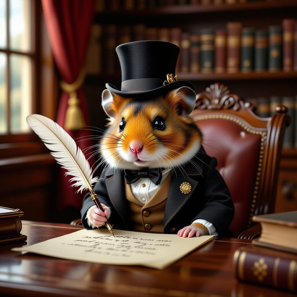 Victorian Hamster Gentleman Writing at Desk