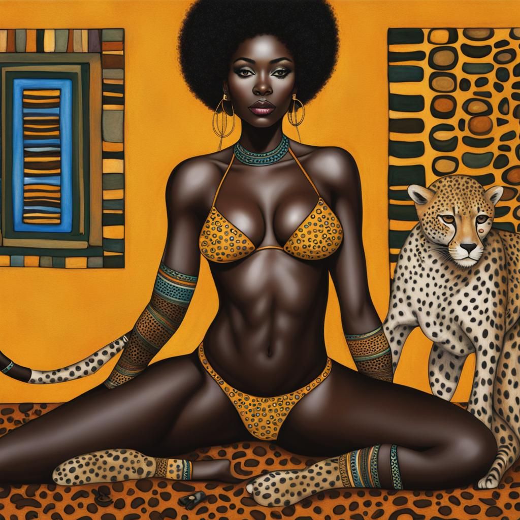 Black Beauty with Cheetah in Klimt Style