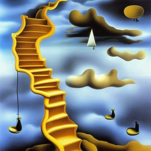 Surreal Stairs in the Sky, Oil on Canvas