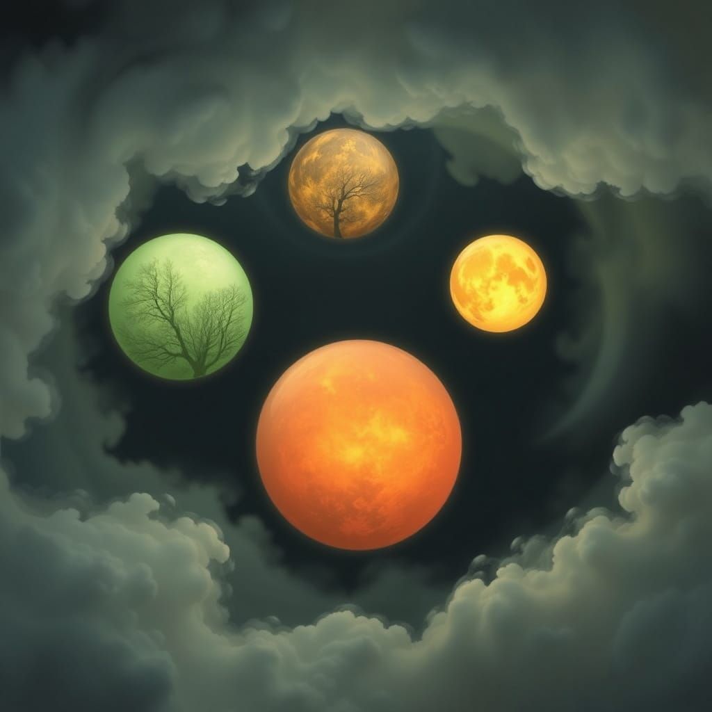 Glowing Orbs of the Seasons in Ethereal Dreamscapes