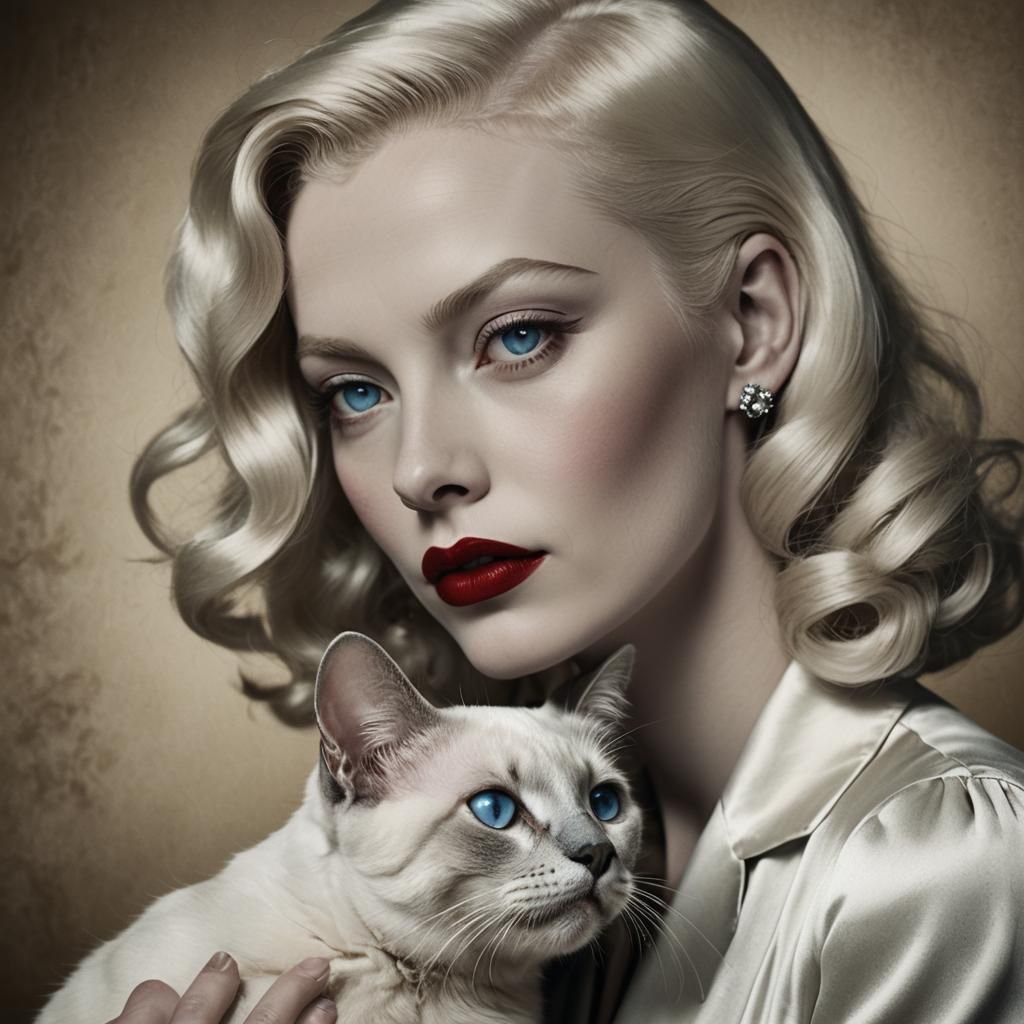Film Noir: Albino Femme Fatale with Siamese Cat