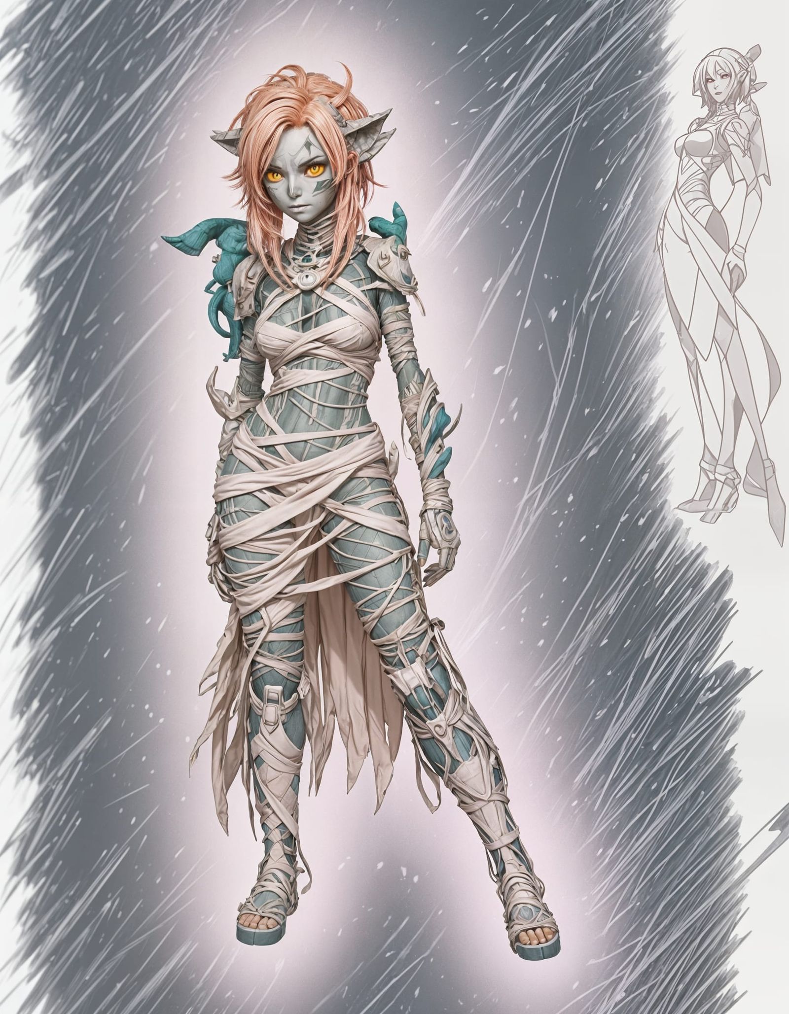 Mummy Monster Girl in Vibrant Anime Style