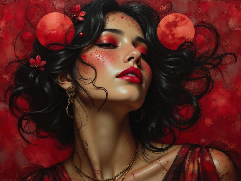 Spanish Woman Gazing at Blood Moon