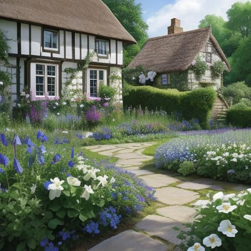 Tudor Woman and Girls in Cottage Garden