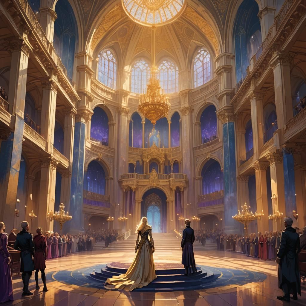 Fantasy Trial Scene in a Grand Hall