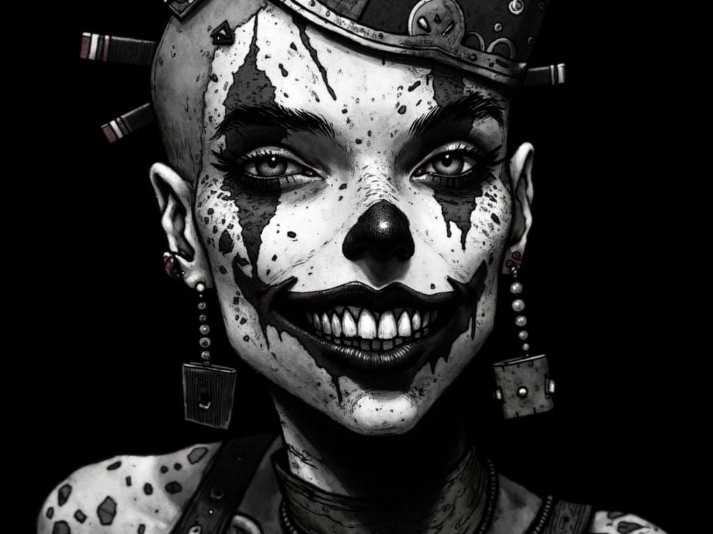 Punk Woman Portrait: Grinning, Pierced, and Unhinged