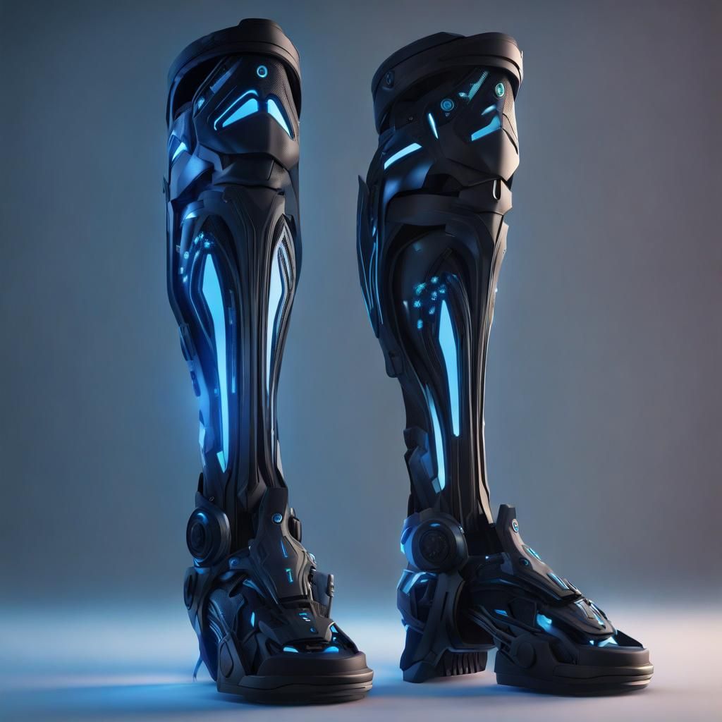Modern Black Leg Brace with Light Blue Lights